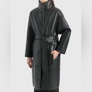 Stand Studio Black Leather Belted Long Coat
